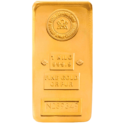A picture of a 1 kg Royal Canadian Mint Gold Bar